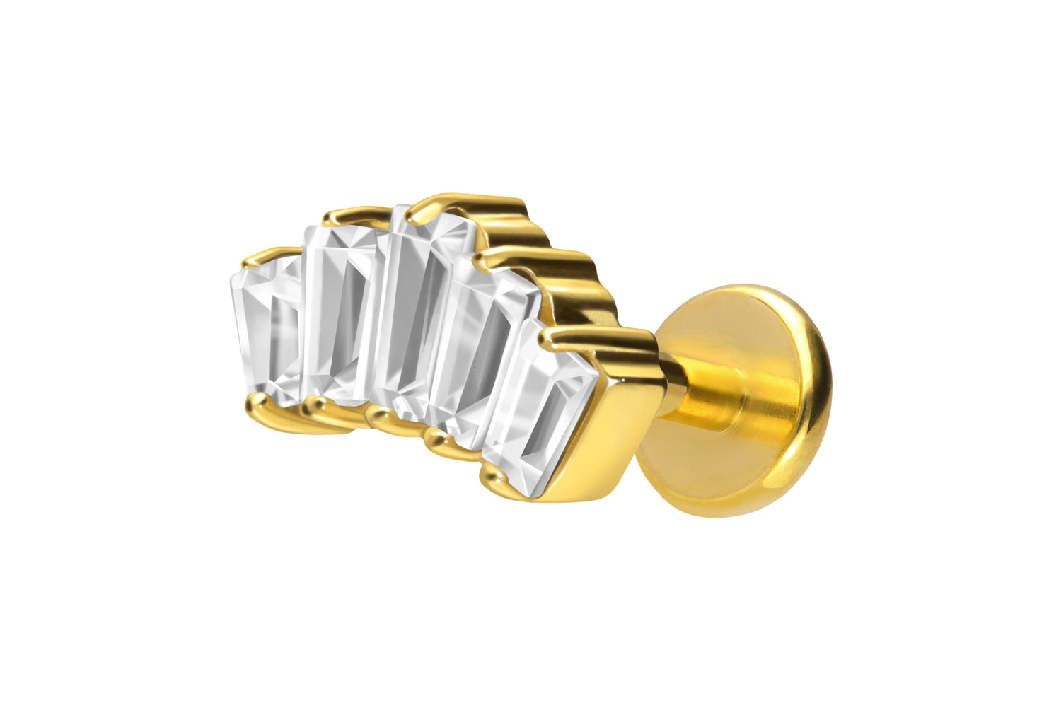 Titan Labret Piercing mit Push Fit 5 EINGEFASSTE KRISTALLRECHTECKE